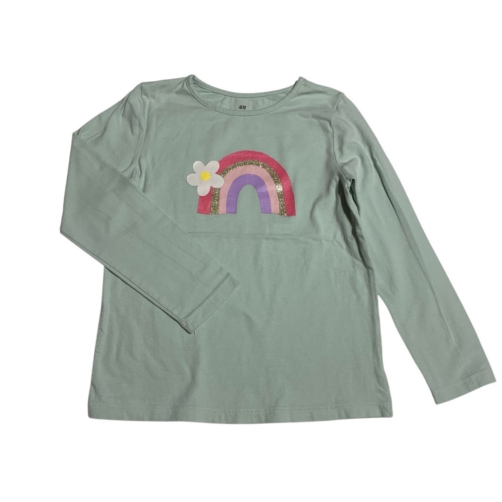 H&M Green‎ Long Sleeve Tee with Rainbow